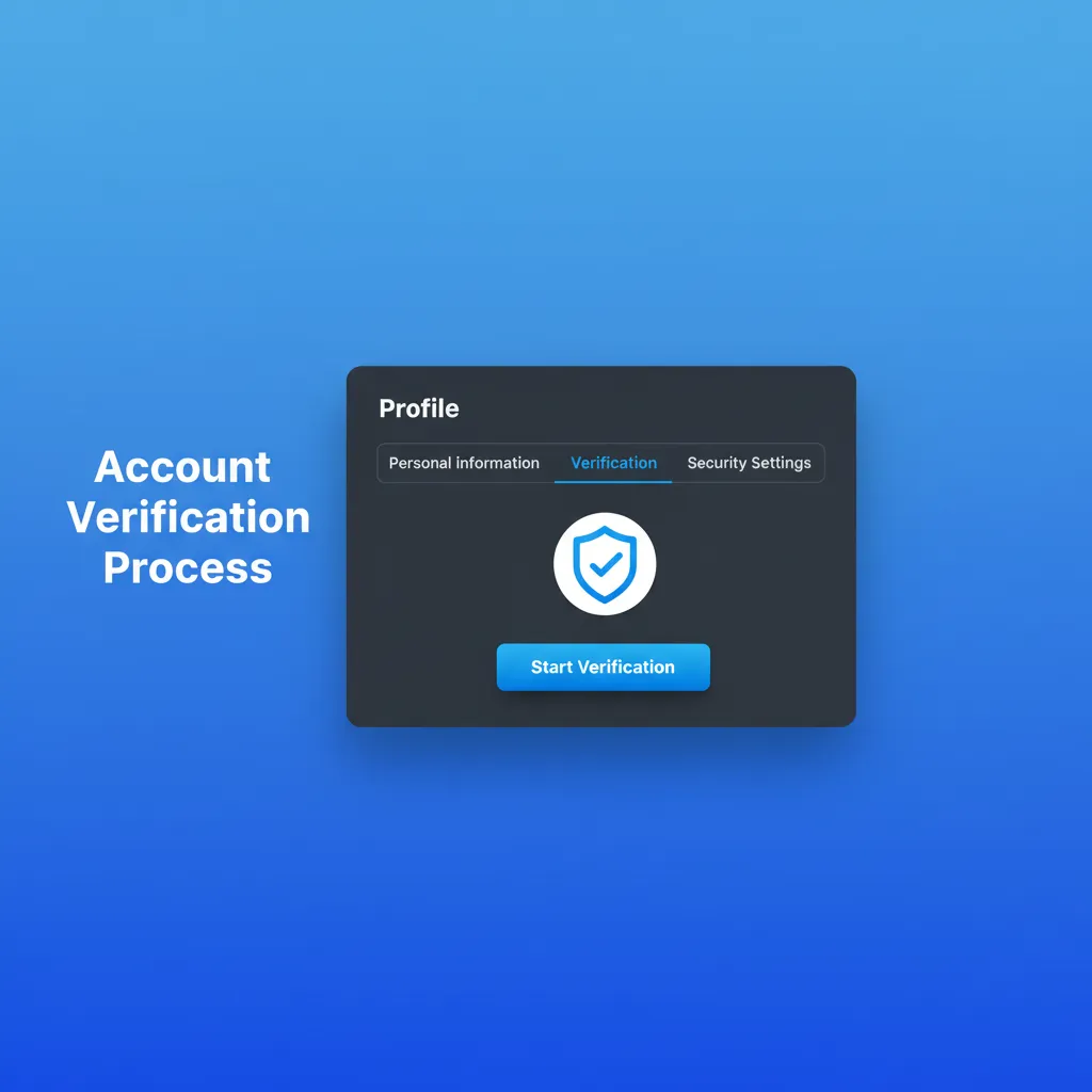 Account verification steps illustration: fill profile, confirm phone/email, upload ID and address proof, review in 24–48h.
