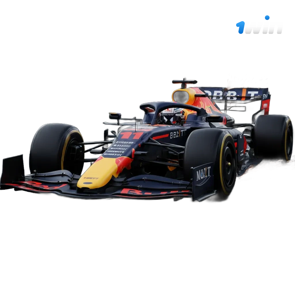 1win Formula 1 betting online in India: F1 car and phone showing live odds, cash out, INR/UPI, and welcome bonus.