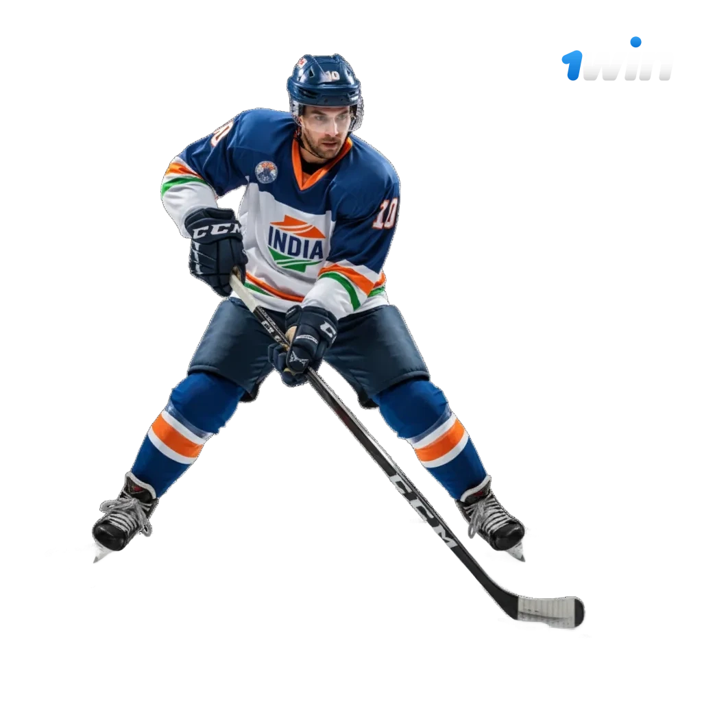 1win ice hockey betting screen showing live odds, 1X2, moneyline, puck line, totals, cash out, and match centre stats.