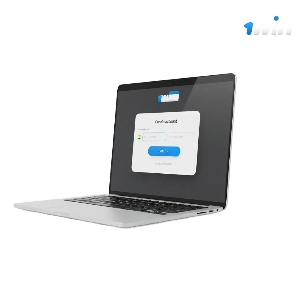 1win India sign-up screen: phone, email, one-click, social; ₹75,000 welcome bonus