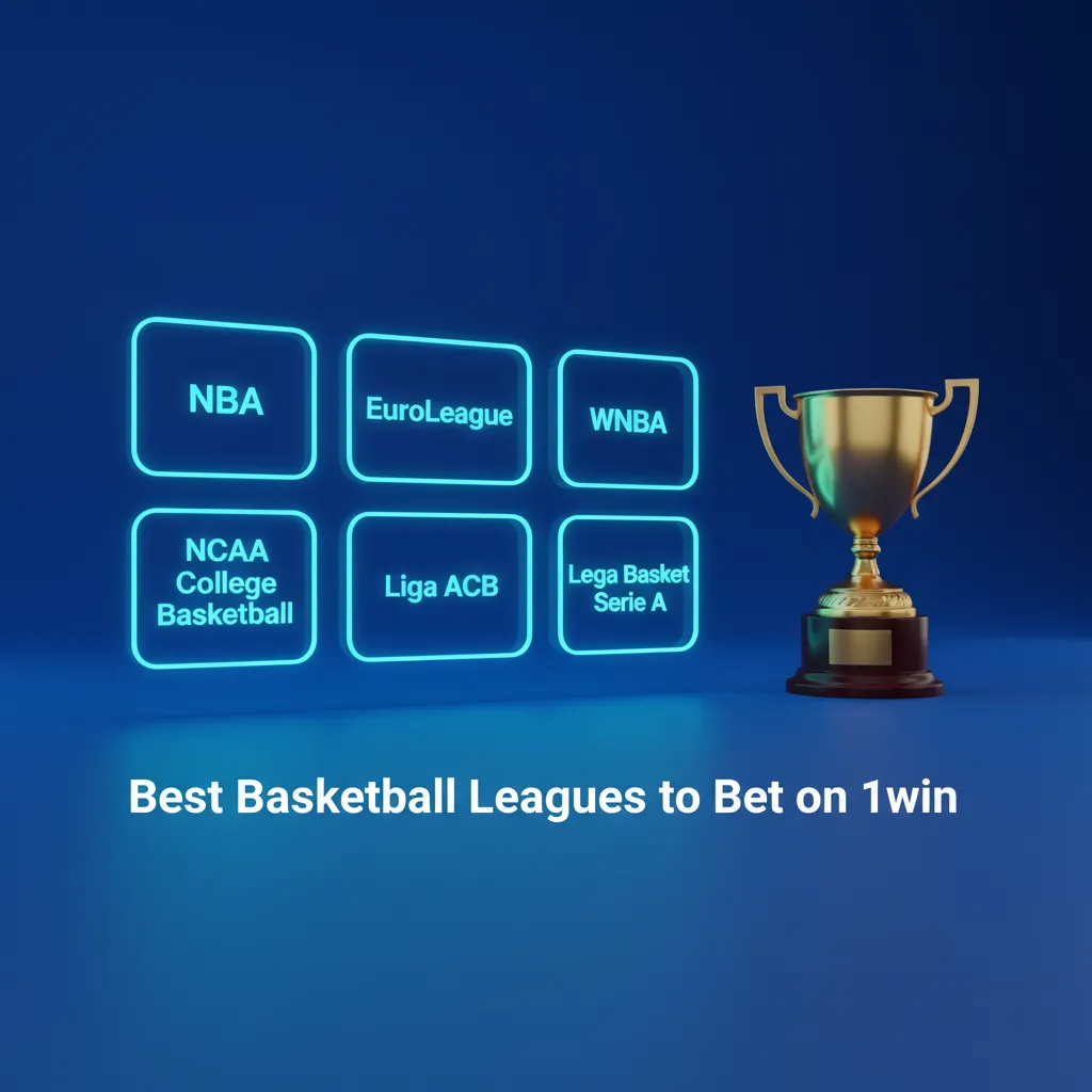Collage of basketball league logos: NBA, WNBA, EuroLeague, NCAA, FIBA, with 1win betting options.