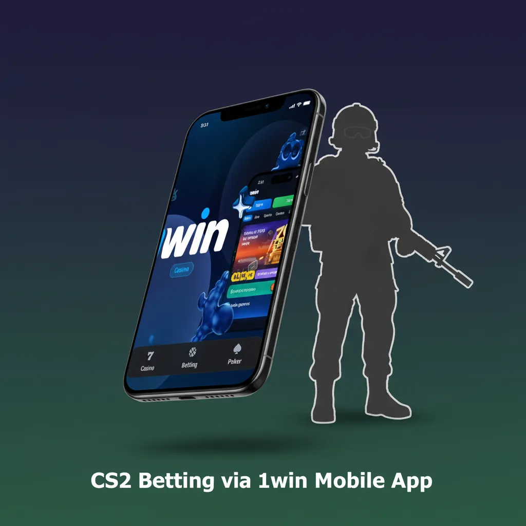 Phones showing 1win app with CS2 esports section, live odds, and bet slip on Android and iOS.